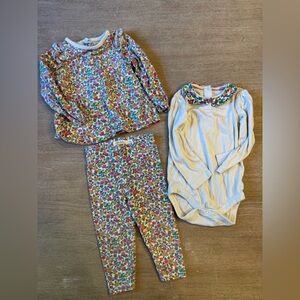 Baby Boden Floral Set- Two Tops and One Matching Bottom.